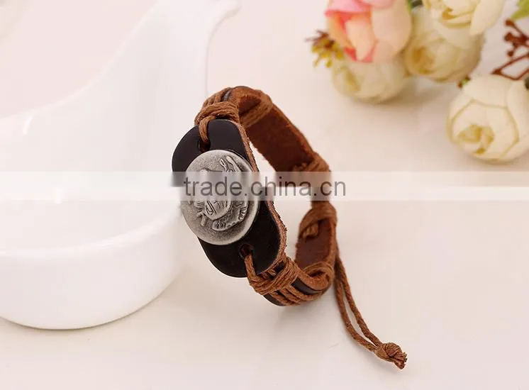 cheap price skull mean leather bangle, expandable bangle