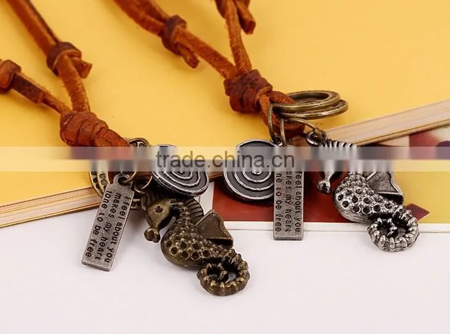 2016 New Design Vintage Hippocampus Leather Necklace Men Handmade Jewelry
