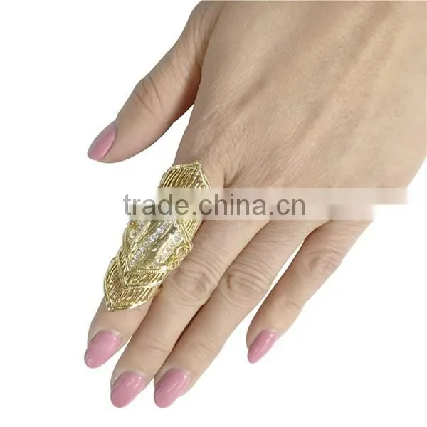 Girls Womens Ring Jewelry Punk Rhinestone Gold Plated Crystal Double Finger Adjustable Knuckle Rings
