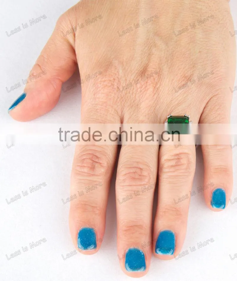 Men's Three Stone Emerald and Trillion Cut Green CZ silver gay men Ring