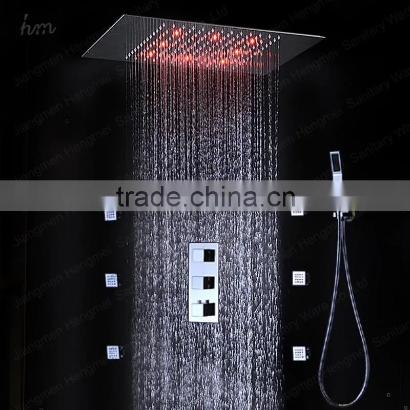chrome finish led shower faucet embed ceiling square shower set stainless steel shower head with led hydro power lights
