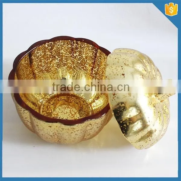 Empty mini cookie glass jar with lid gold-plating pumpkin glass candy jar