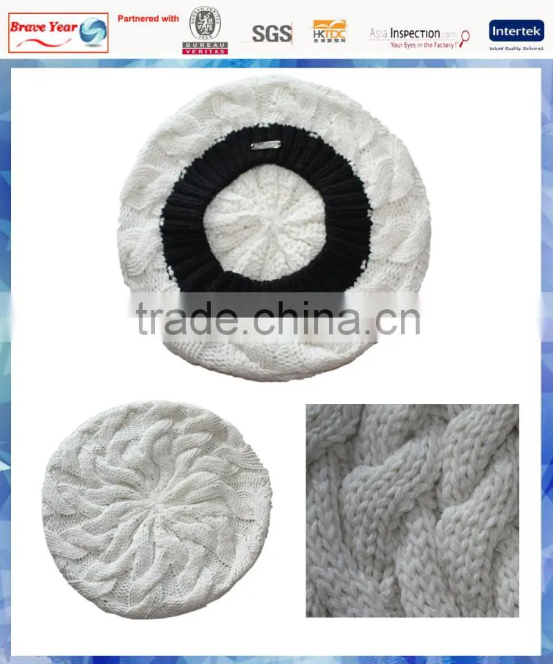 cable knit beret hat for girls/old girls beret hat/white beret hats