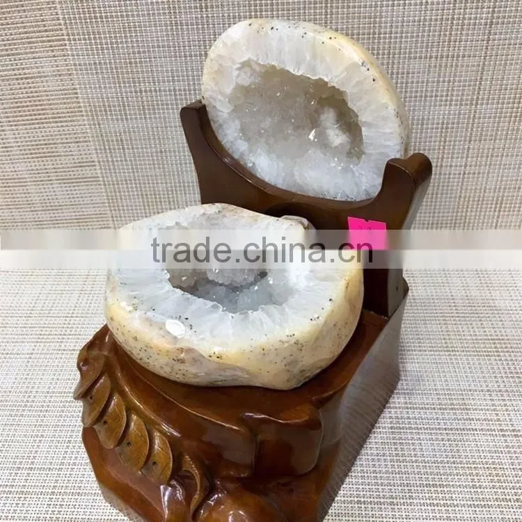 Natural White Agate Geode Crystal Treasure Basin For Sale