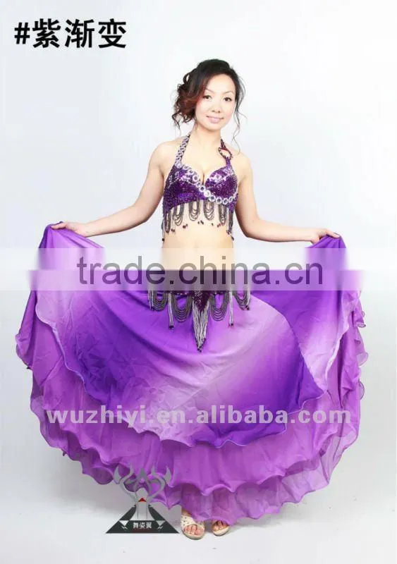Hot Selling Blue Silk Chiffon Belly Dance Skirts for women dancers (QC6004)