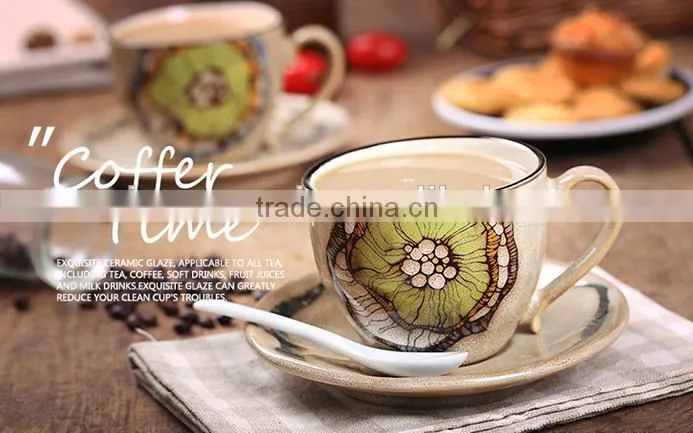 Jingdezhen hand drawing Latte machiatto coffee cup with plate and spoon