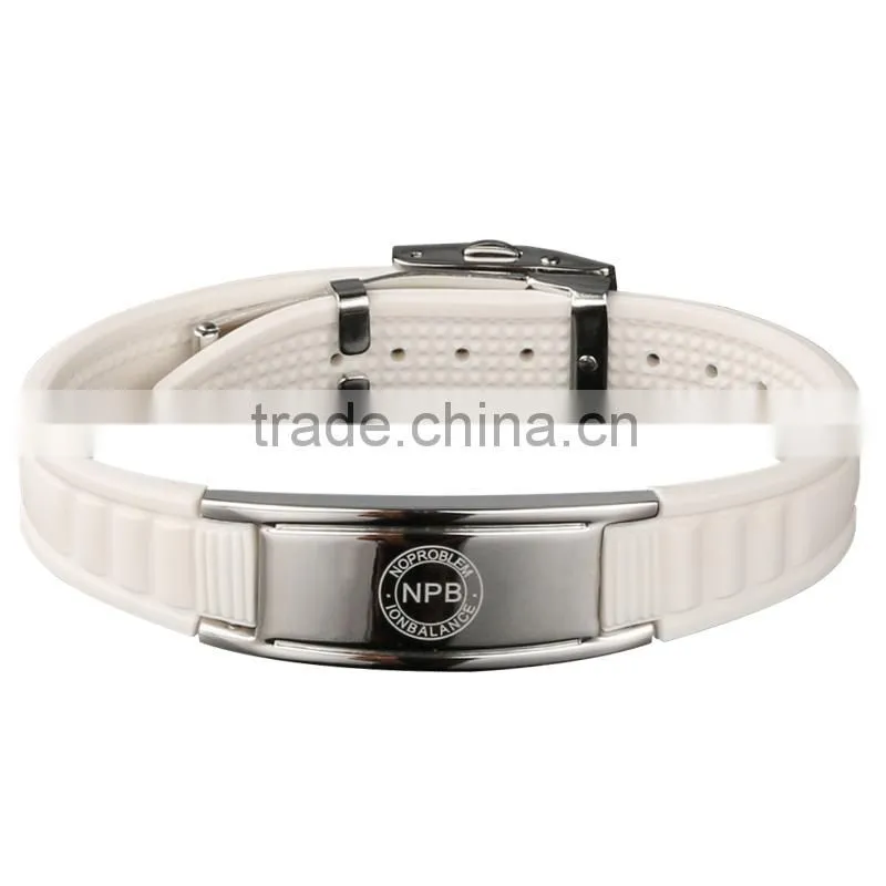 P036 Noproblem new energy FDA tourmaline germanium fashion casual stainless steel silicone bracelet charm jewelry