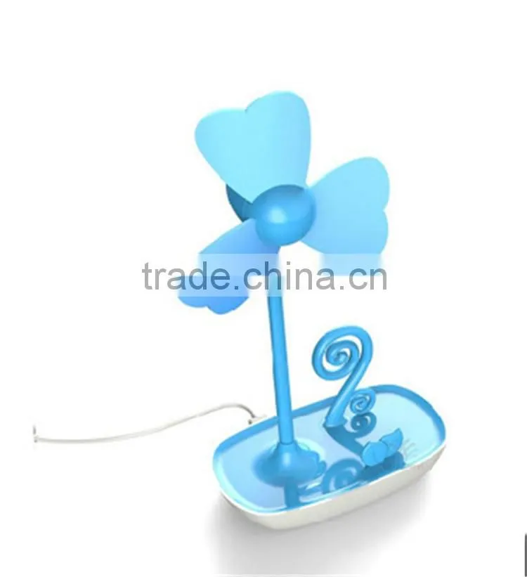 Four-Leaf Clover Soft Blade USB Mini Desktop Fan with Phone Holder+AC Adapter