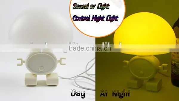 2015 New Creative Intelligent Robot Lamp Lovely Light and Sound Control LED Night Light