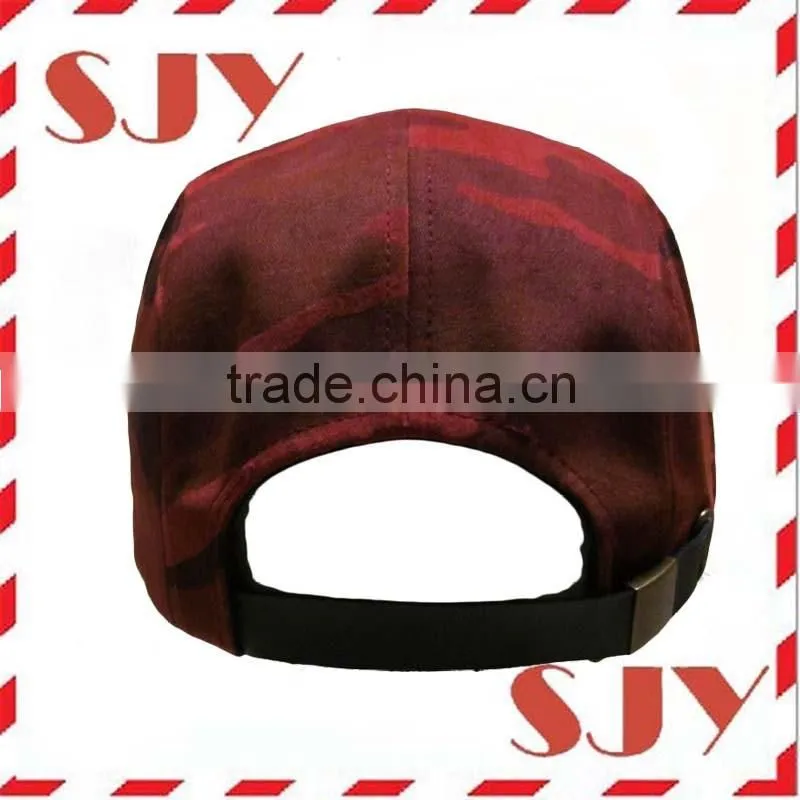 Flat brim Classic Genuine Leather Strap 5 Panel Hat Cap