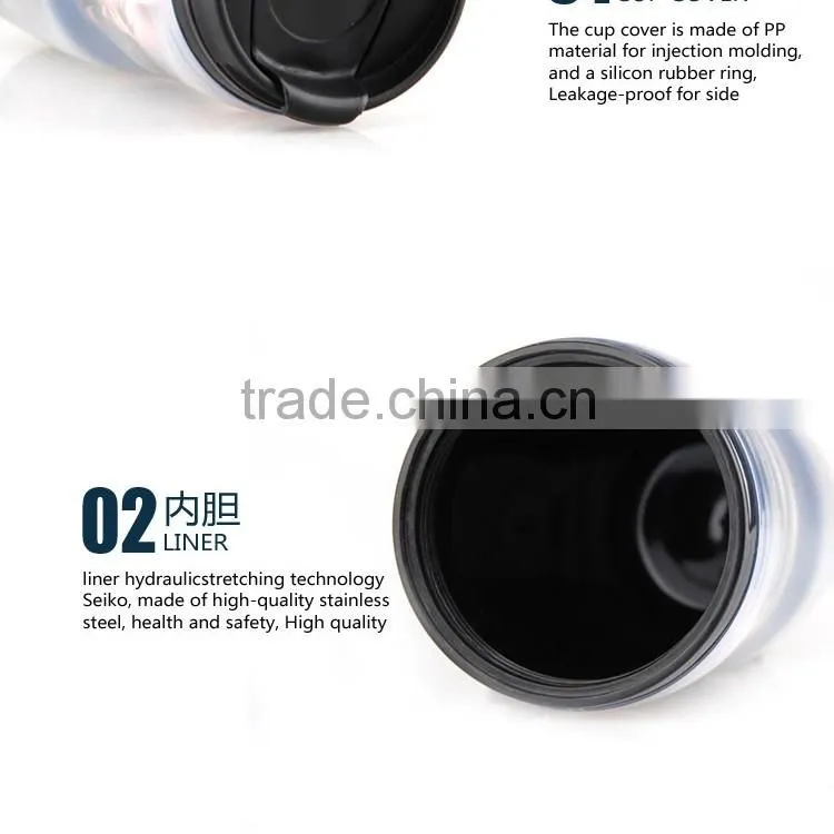 Non-spill stainless steel travel mug with logo imprint 16oz paper insert coffee mug vacuum&thermos flask mug