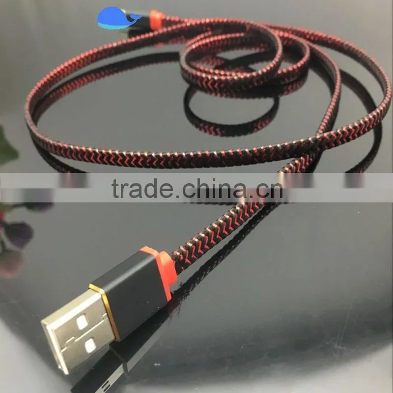 Newest 2016 colorful nylon braided usb cable 2 in 1 usb cable date line for iphone