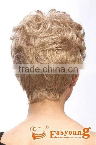Hand tied mono wigs, synthetic hair short curly wigs for white women