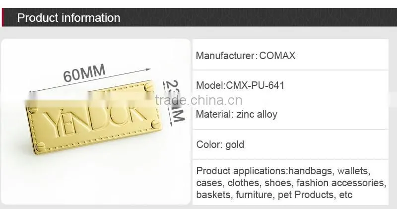 Custom engraved metal logo plate for handbag