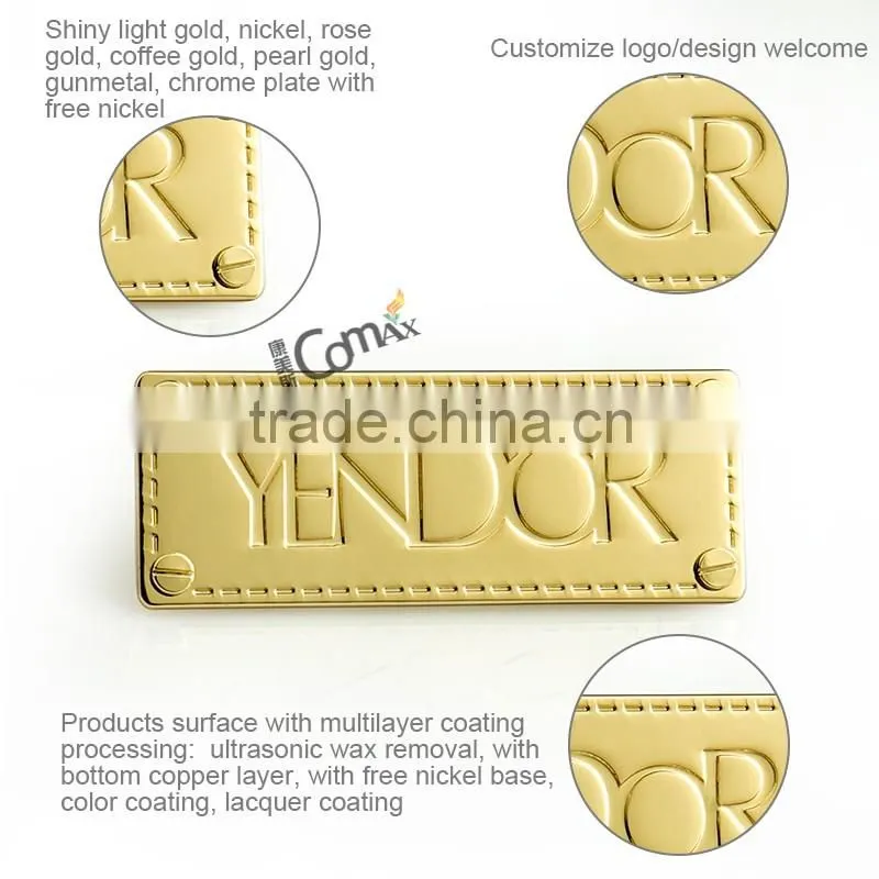 Custom engraved metal logo plate for handbag