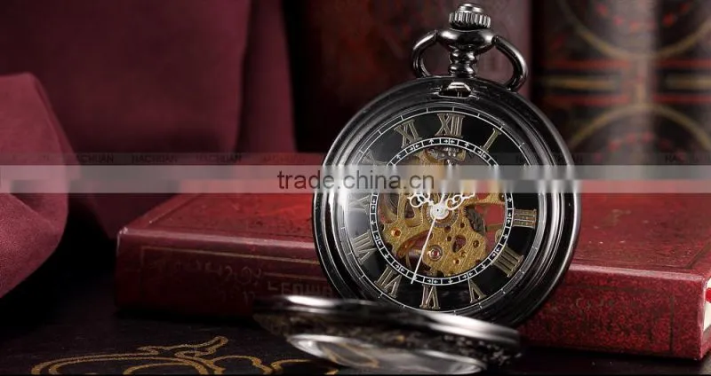 Vintage Transparent Mechanical Skeleton FOB Pendant Men Pocket Watch