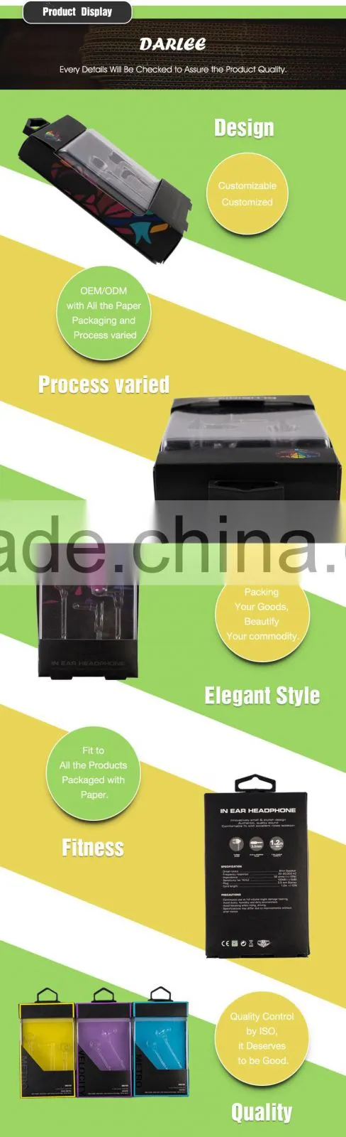 Top grade custom logo recyclable free sample earphone headset package box with clear window