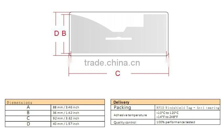 Wide Range Passive UHF RFID Ceramic Windshield tag for car management