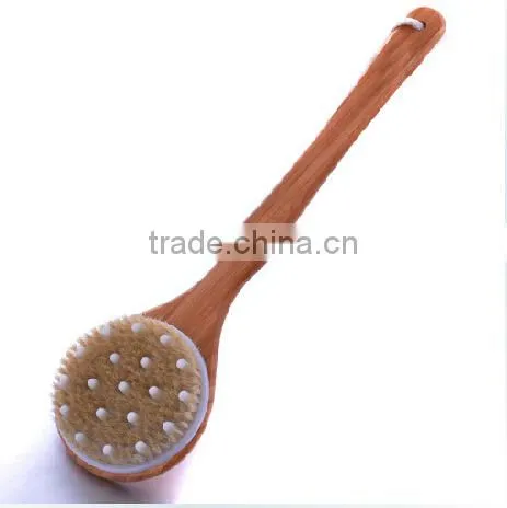 Natural Bristle Bath and Shower Brush with Long Bamboo Handle
