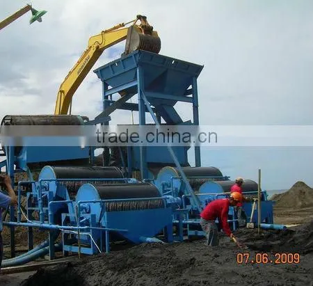 Permanent high magnetic wet drum magnetic separator semi-counter current type