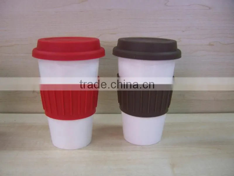 2014 New creative Cartoon thermal porcelain cup with silicone lid