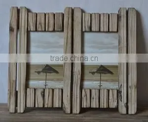Wood antique Double photo frame collage with glass