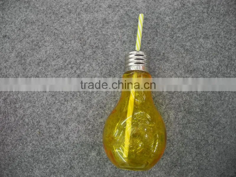 home goods colored bulb shape glass beverage bottle with straw