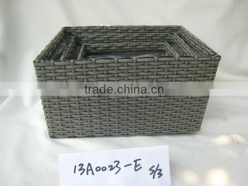 Square PE Plastic Rattan Material Storage Basket Plant Pot