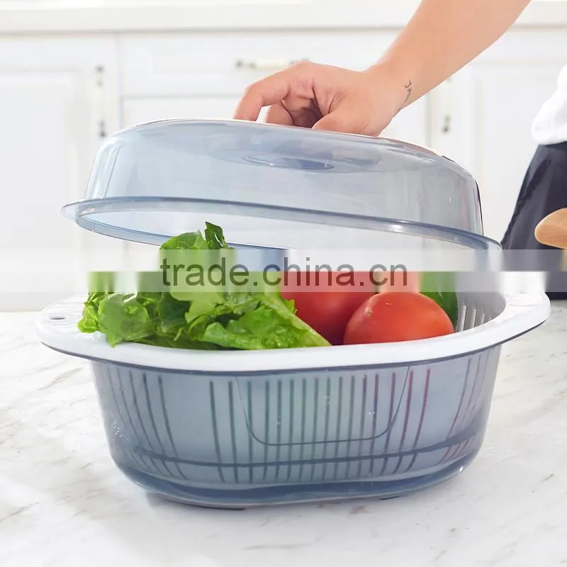 New Design Plastic Double Layer Fruit Vegetable Colander Strainer