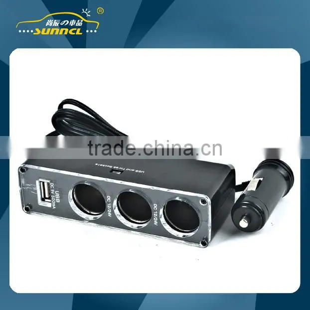 2 Sockets Car Charger Cigarette Lighter Adapter with USB for iPhone , Tablet