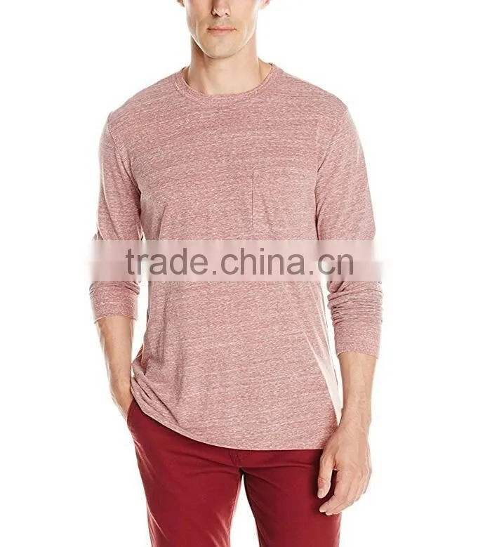 Spring Clothes For Men Wholesale Long Sleeve Slim Fit Plain Blank Solid O Neck Crew Pocket Tee Fancy T Shirt Men