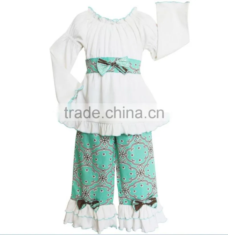 Children Frocks Latest Designs Cotton Girls Ruffle Dresses Boutique Fall Top and Pants Ruffle Outfits For Kids Clothes