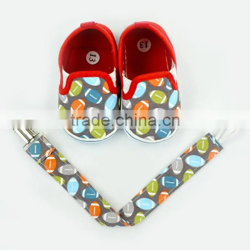 Cute Rugby Pattern Newborn Crib Shoes Baby Shoes Matching Pacifier Clip