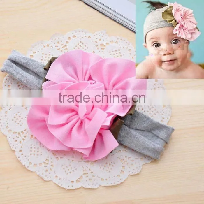 Wholesale hot children girls' elastic hair band with netted gauze flower 15 colors 10 cm children hairband headdress in stock