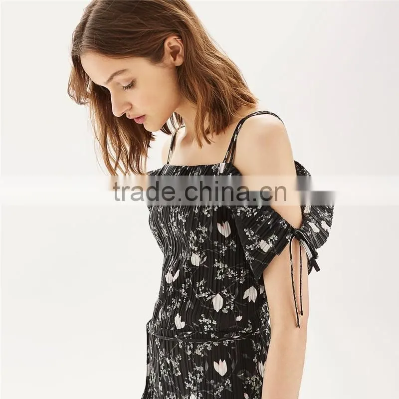 2017 spring polyester off-shouldert black print romper womens