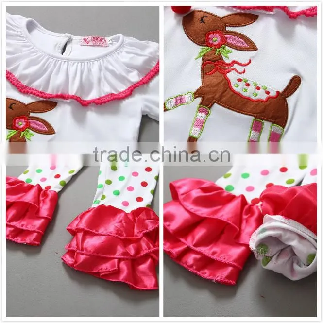 Christmas Reindeer Ruffle Cotton Toddler Girls Boutique Clothing Sets