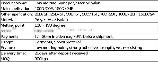 Raw Material Polyester Melting Point yarn 20D100D 150D for Shoes Garments