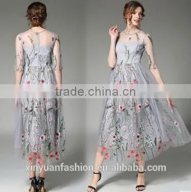 wholesale high quality hand embroidery designs for girls dress hollow section Sexy maxi dress