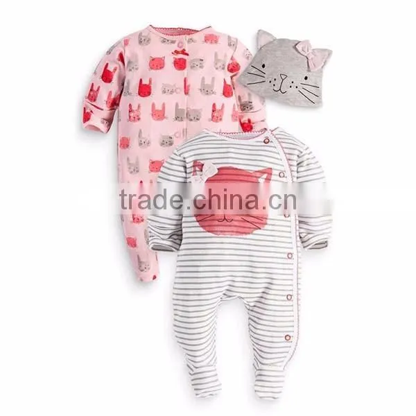 2016 spring bodysuit 3pcs cartoon animal long sleeve baby romper with hat