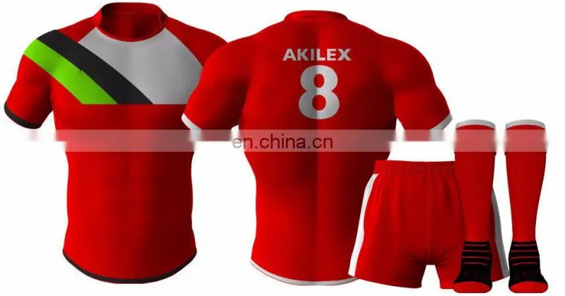 Manufacture red custom design sublimation rugby jersey with socks