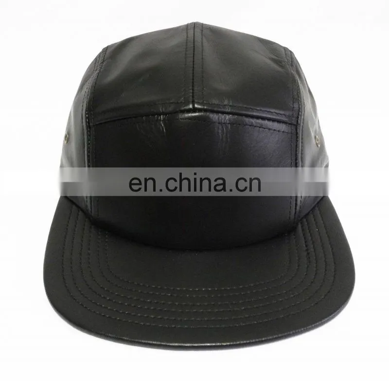 Black 5 panel hat with printing flat brim