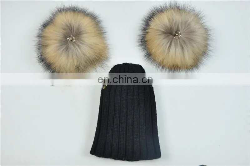 Wholesale Fashion Cheap kids Knitted Hats Real Fur Two Poms Kids Hat Winter
