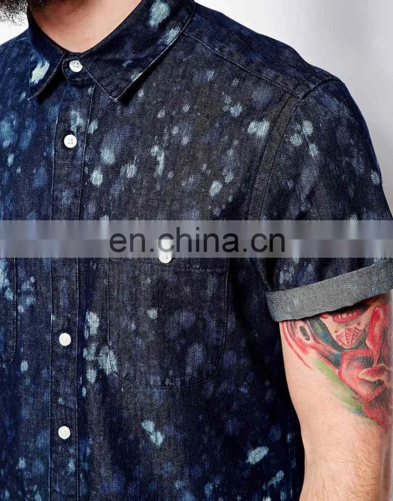 fashion Shirt In Short Sleeve With Bleach Print/cotton fabric mens dress shirts/shirt men short sleeve fashion model-sc325
