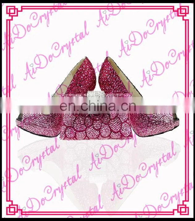 Aidocrystal colorful crystal tetragonum design wedding party wedges shoes and bag set