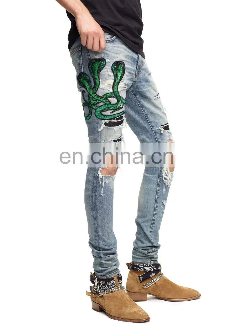 DiZNEW Wholesale Damaged Snake Denim Jeans For Pakistan Mens
