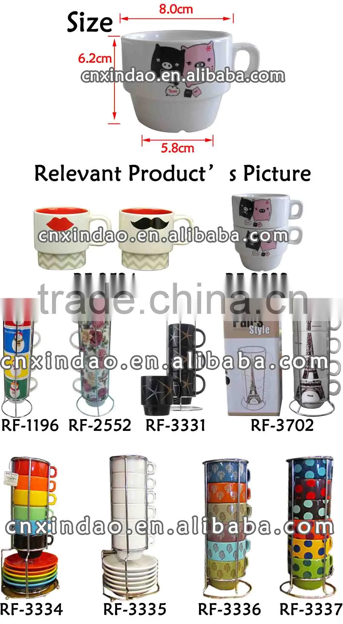 Porcelain Stackable Coffee Cup with New Valentine's Designed for Promotional Gift