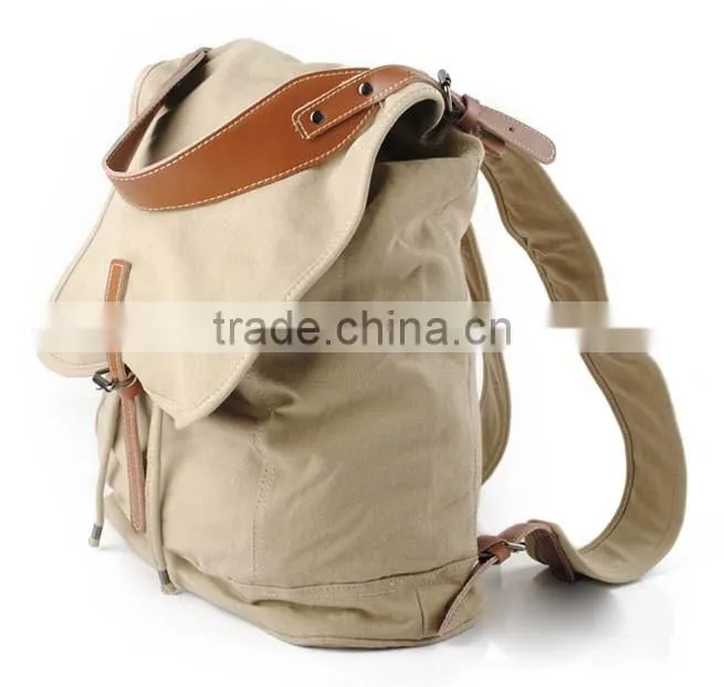 Stylish Leather Stripe Canvas School Bag