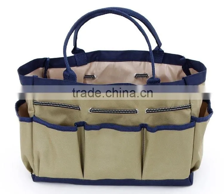 grey canvas ladies garden tool organizer bag,OEM logo garden tools carry bag,custom made garden tool bags
