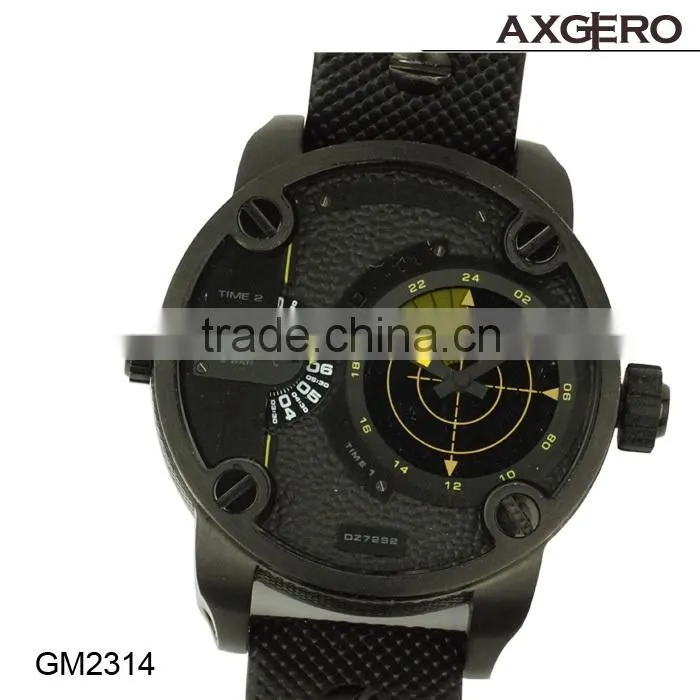 2015 popular alloy case good quality leather watch with date sprots watches for men