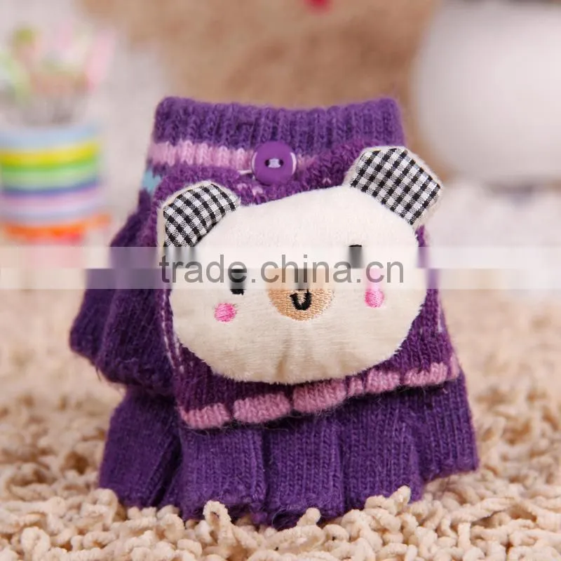 Children Half Finger lovely Knitted gloves, Flip warm gloves